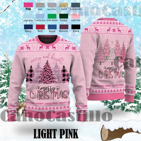 Merry & Bright Christmas Trees Ugly Sweater, Christmas Sweater,Holiday Sweater - Image 6