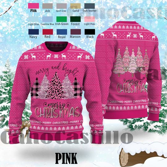 Merry & Bright Christmas Trees Ugly Sweater, Christmas Sweater,Holiday Sweater - Image 8