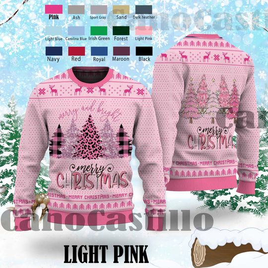 Merry & Bright Christmas Trees Ugly Sweater, Christmas Sweater,Holiday Sweater - Image 7