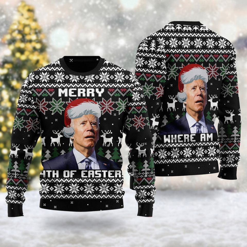 Merry 4th Of Easter 3D Shirt, Biden President Santa Ugly Christmas Sweater