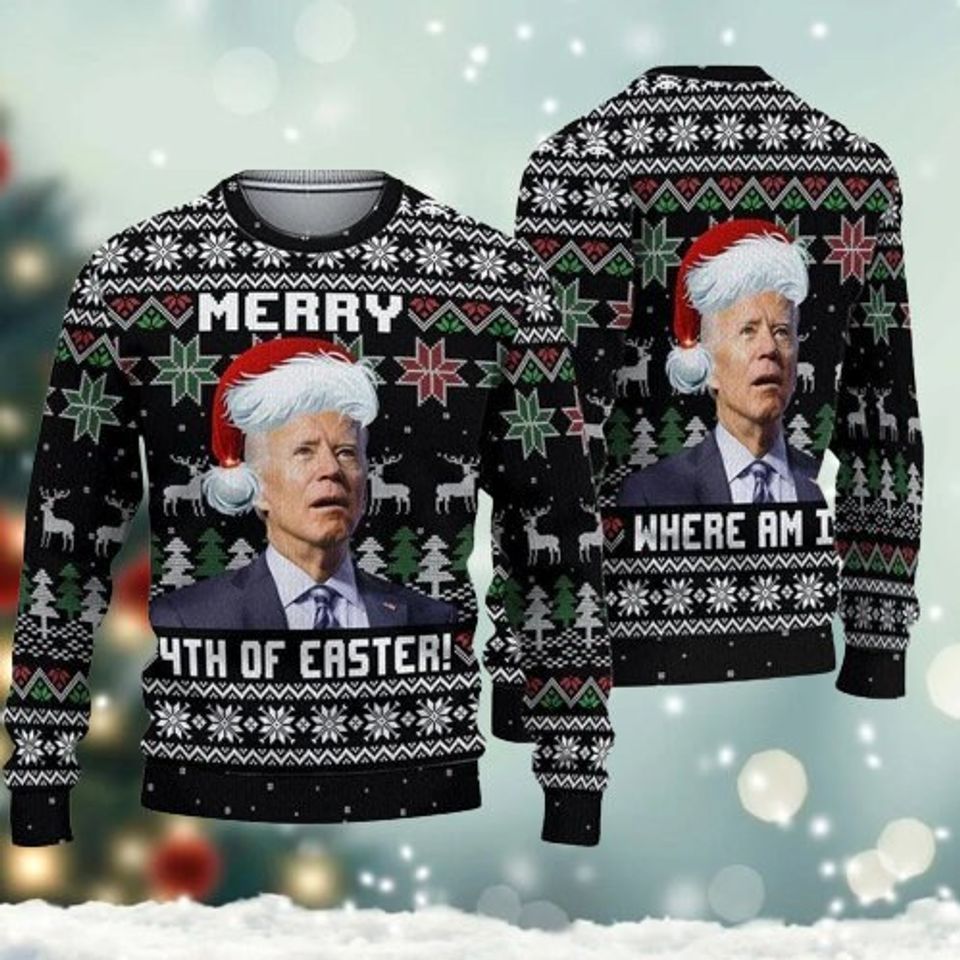 Merry 4th Of Easter 3D T-shirt, Biden President Santa Ugly Christmas Sweater