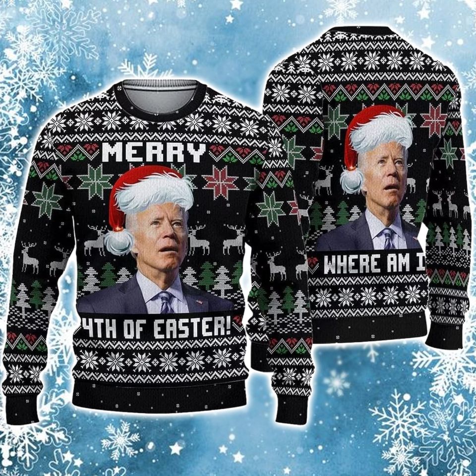 Merry 4th Of Easter Ugly Sweater, Biden President Santa Ugly Christmas Sweater