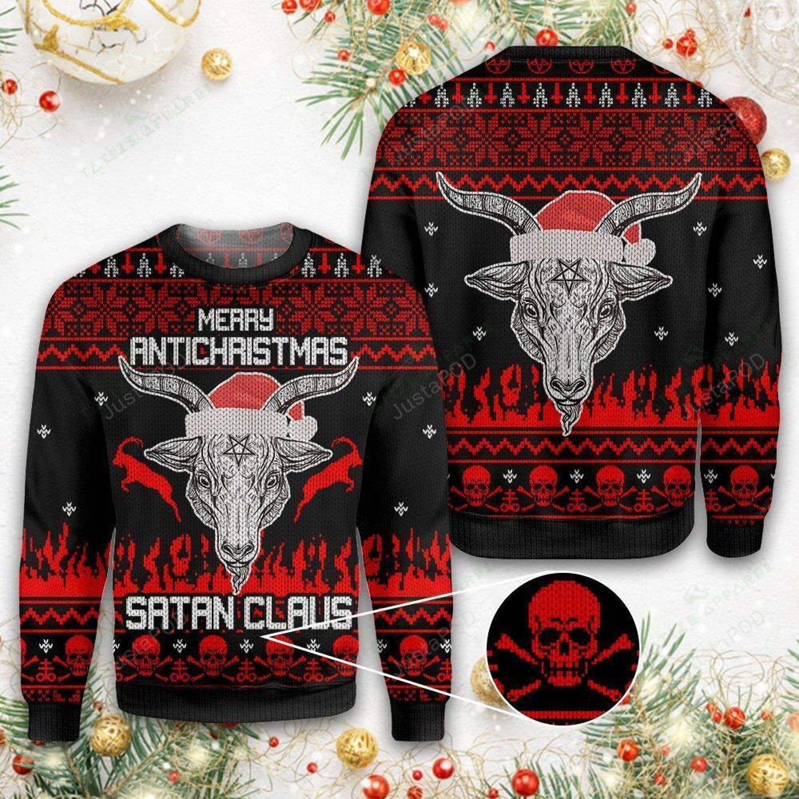 Merry Antichristmas Satan Claus Ugly Christmas Sweater Adult 3D Funny Matching for family