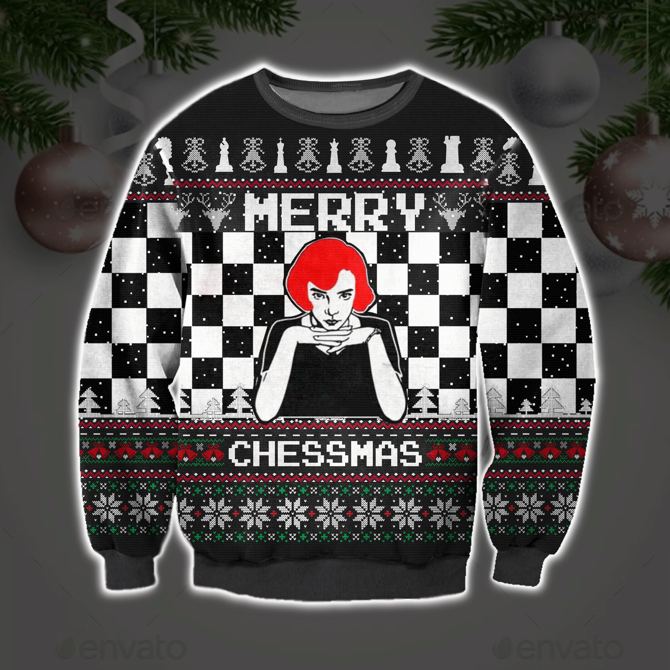 Merry Chessmas Ugly Christmas Sweater Adult 3D Funny Matching for family