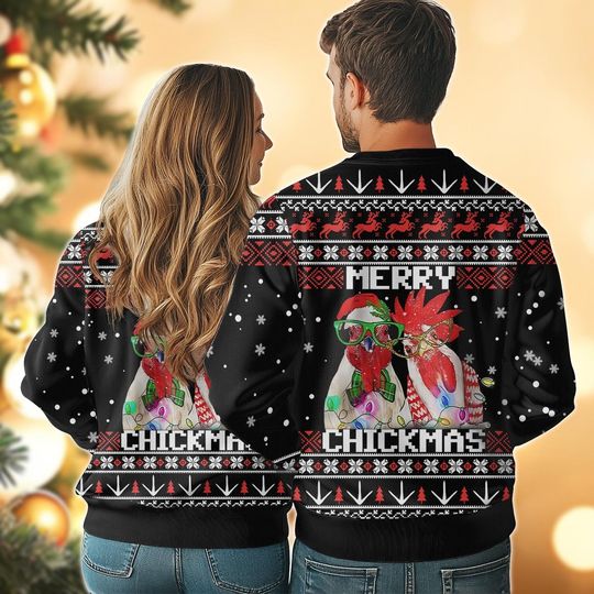 Merry Chickmas Ugly Christmas Sweater, Funny Chicken Ugly Sweatshirt , Farm Animal Gift - Image 12