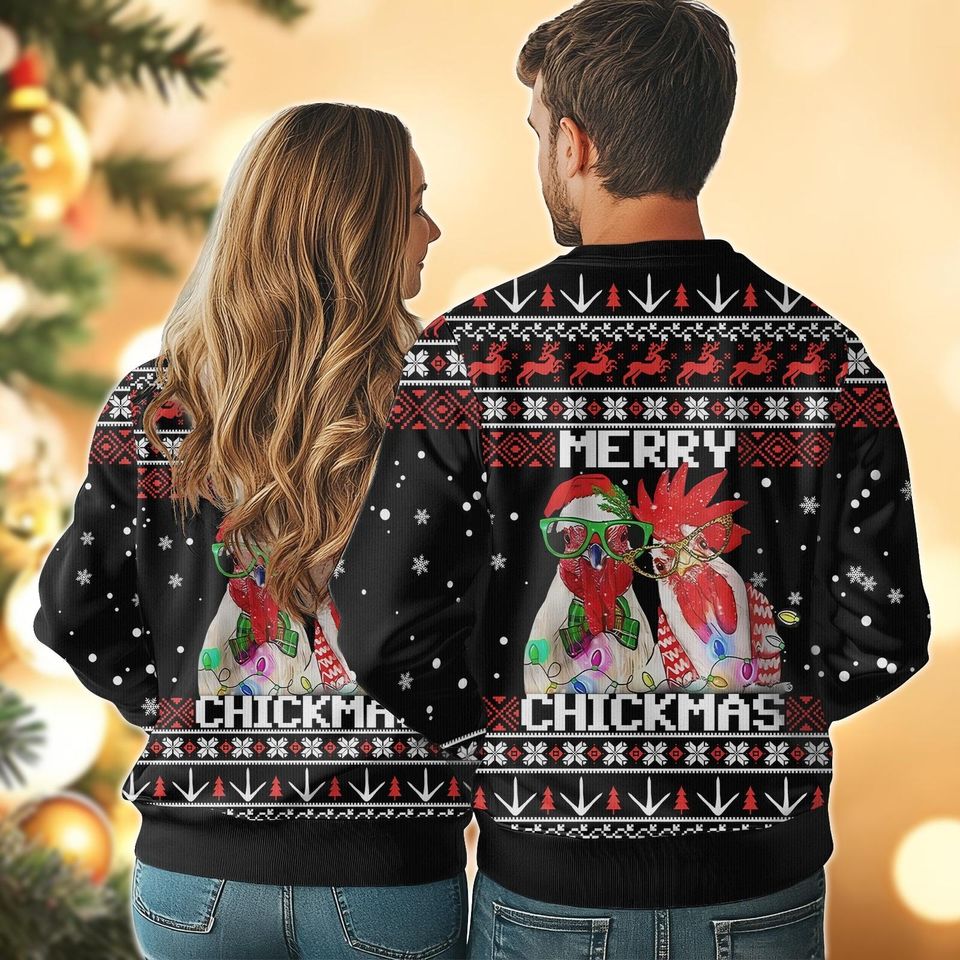 Merry Chickmas Ugly Christmas Sweater, Funny Chicken Ugly Sweatshirt , Farm Animal Gift - Image 4