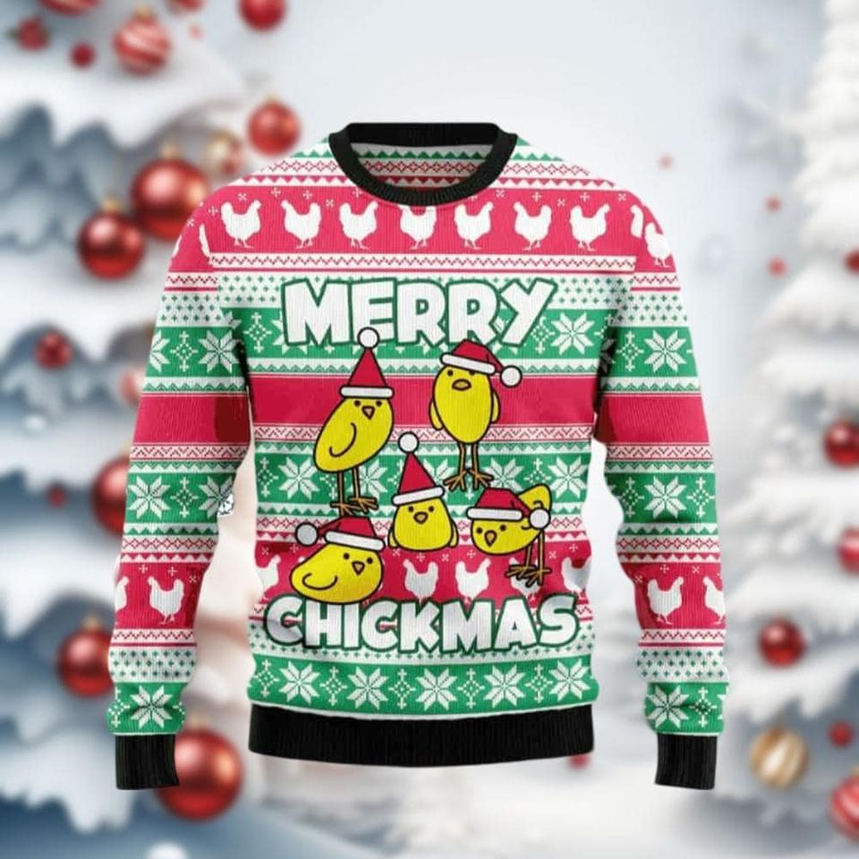 Merry Chickmas Ugly Christmas Sweater, Santa Chickens Xmas Ugly Sweatshirt