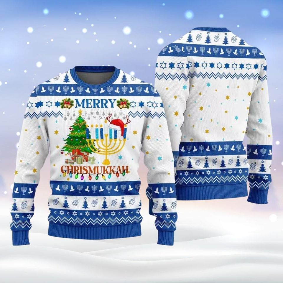 Merry Chrismukkah Ugly Sweater, Hanukkah Holiday Sweater