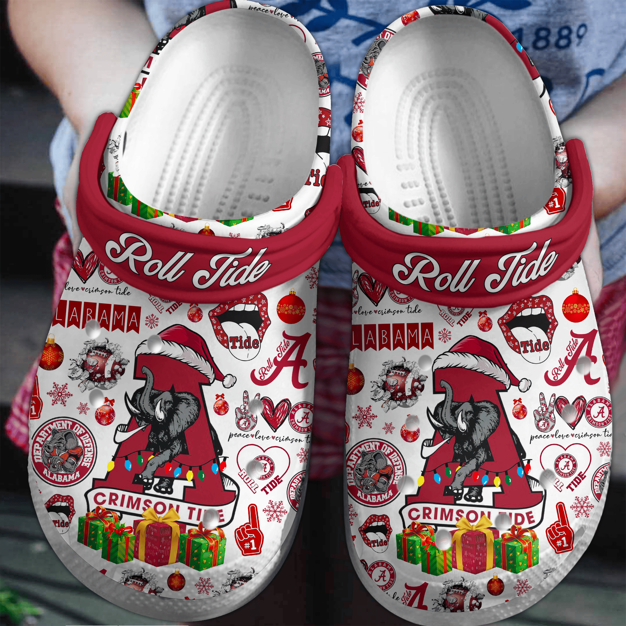 Merry Christmas Alabama Crimson Tide NCAA Sport Crocs Crocband Clogs Shoes Comfortable For Men Women and Kids