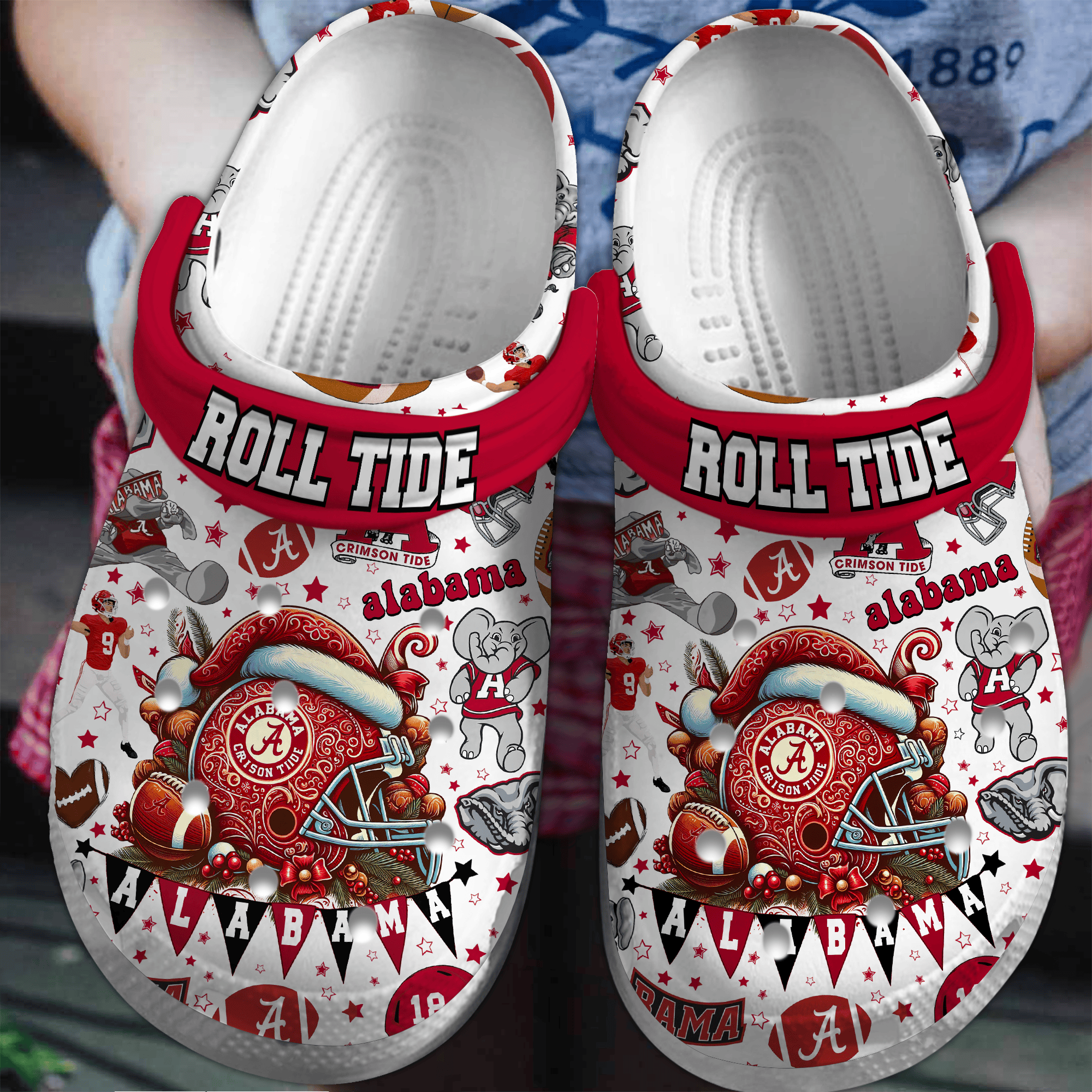 Merry Christmas Alabama Crimson Tide NCAA Sport Crocs Crocband Clogs Shoes Comfortable For Men Women and Kids