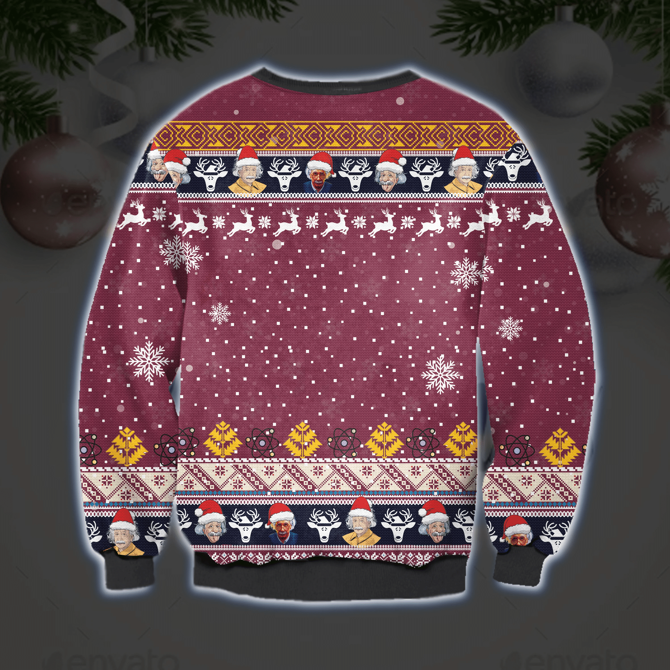 Merry Christmas Albert Einstein Ugly Christmas Sweater Adult 3D Funny Matching for family - Image 2