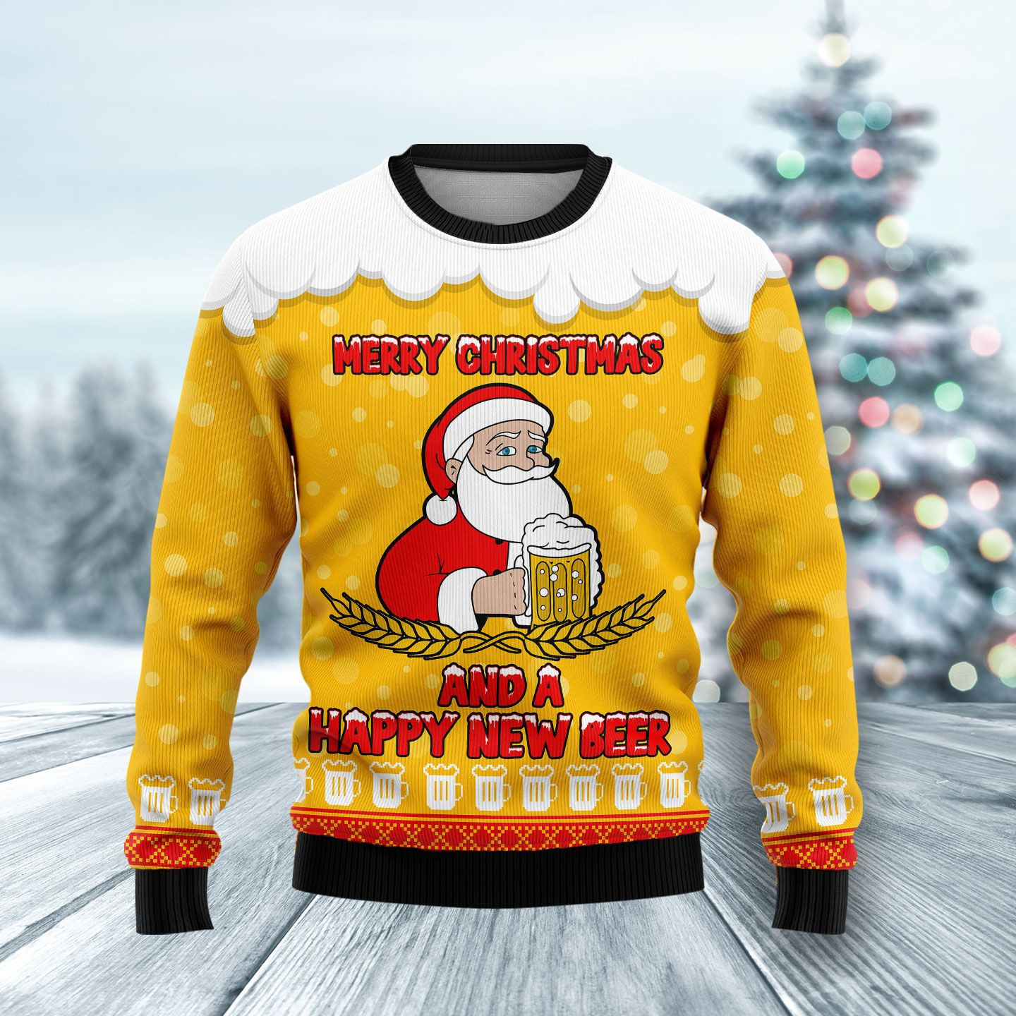 Merry Christmas And A Happy New Beer Ugly Christmas Sweater Adult 3D Funny Matching for family
