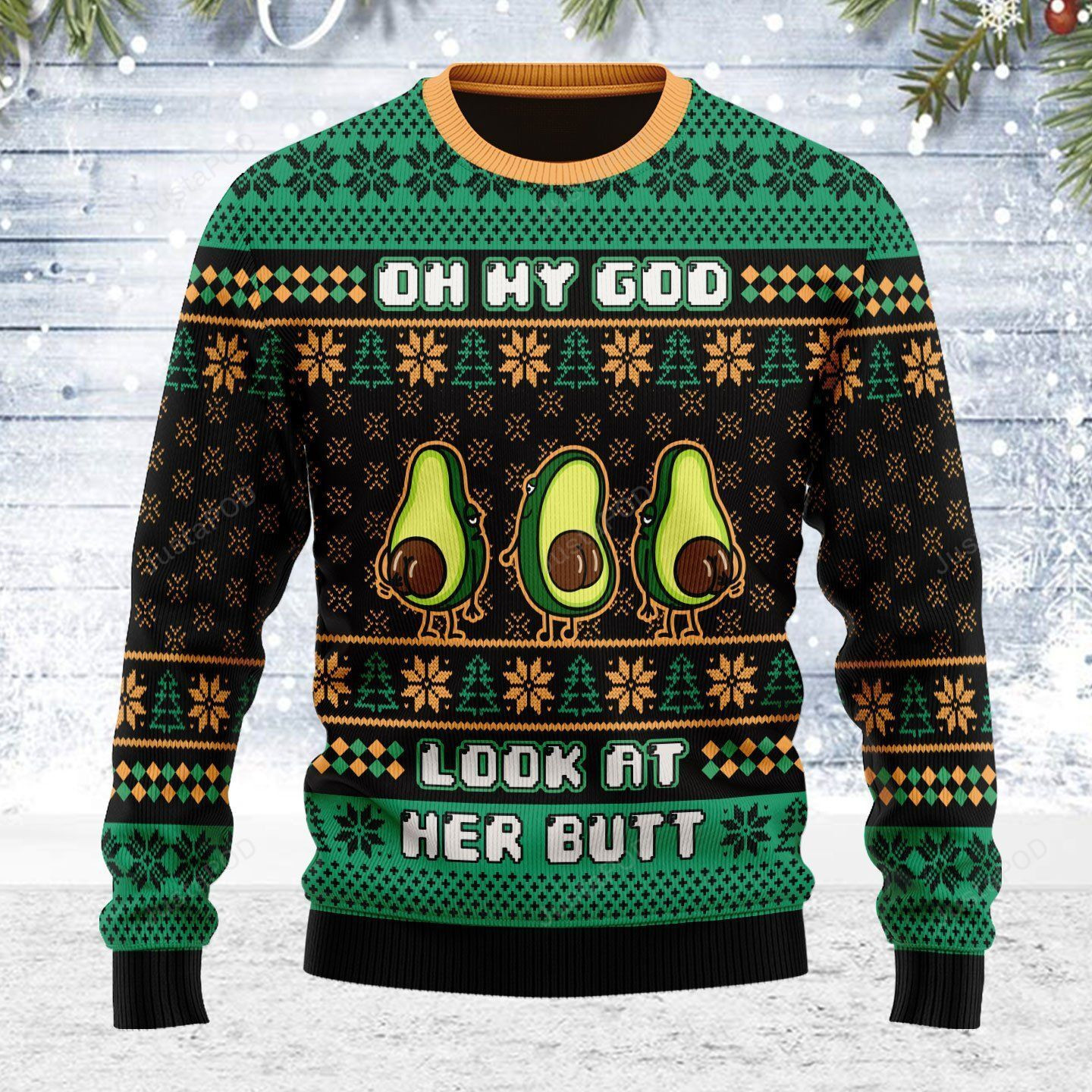 Merry Christmas Avocado Oh My God Look At Her Butt Ugly Christmas Sweater Adult 3D Funny Matching for family