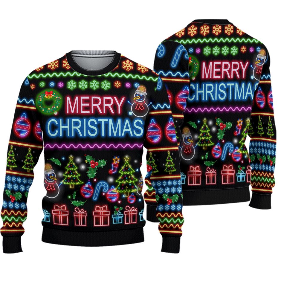 Merry Christmas Bright Neon Lighting Ugly Christmas Sweater