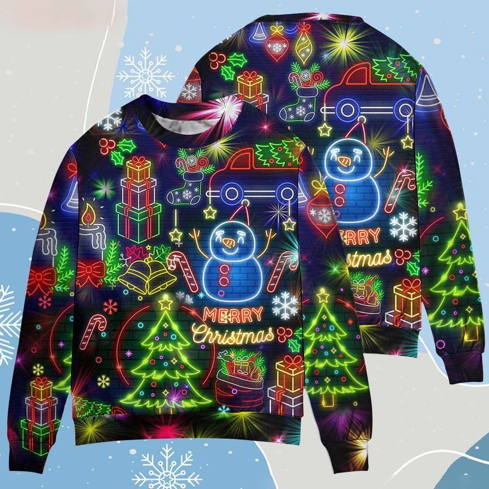 Merry Christmas Bright Neon Lighting Ugly Christmas Sweater