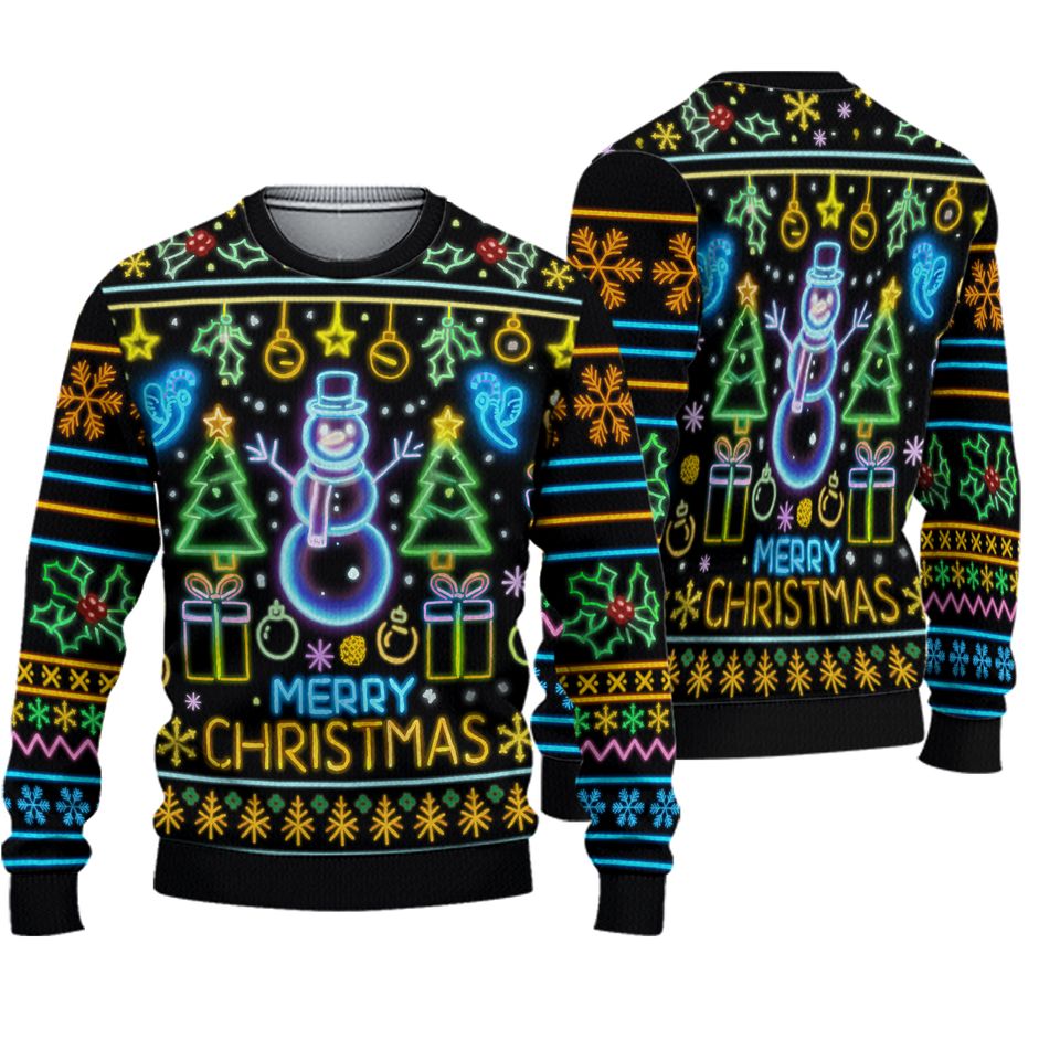 Merry Christmas Bright Neon Ugly Christmas Sweater