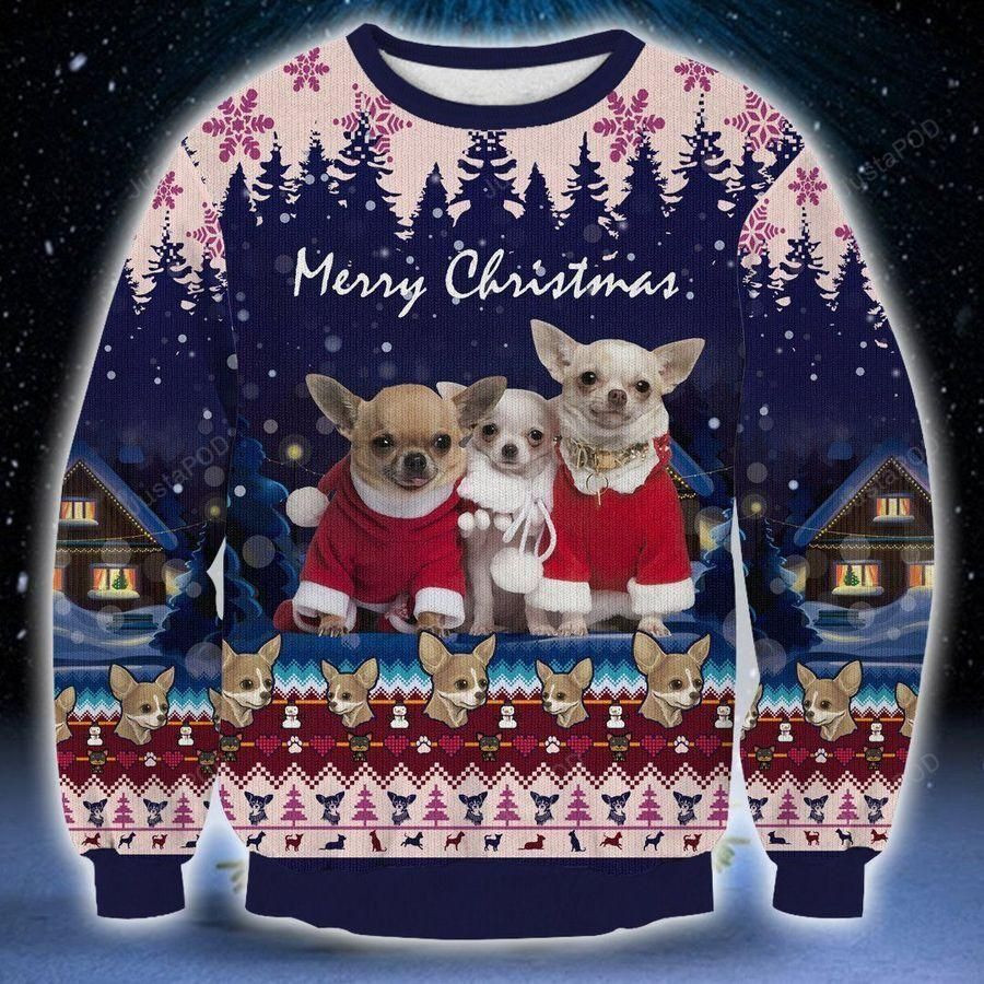 Merry Christmas Chihuahua Dogs Ugly Christmas Sweater Adult 3D Funny Matching for family
