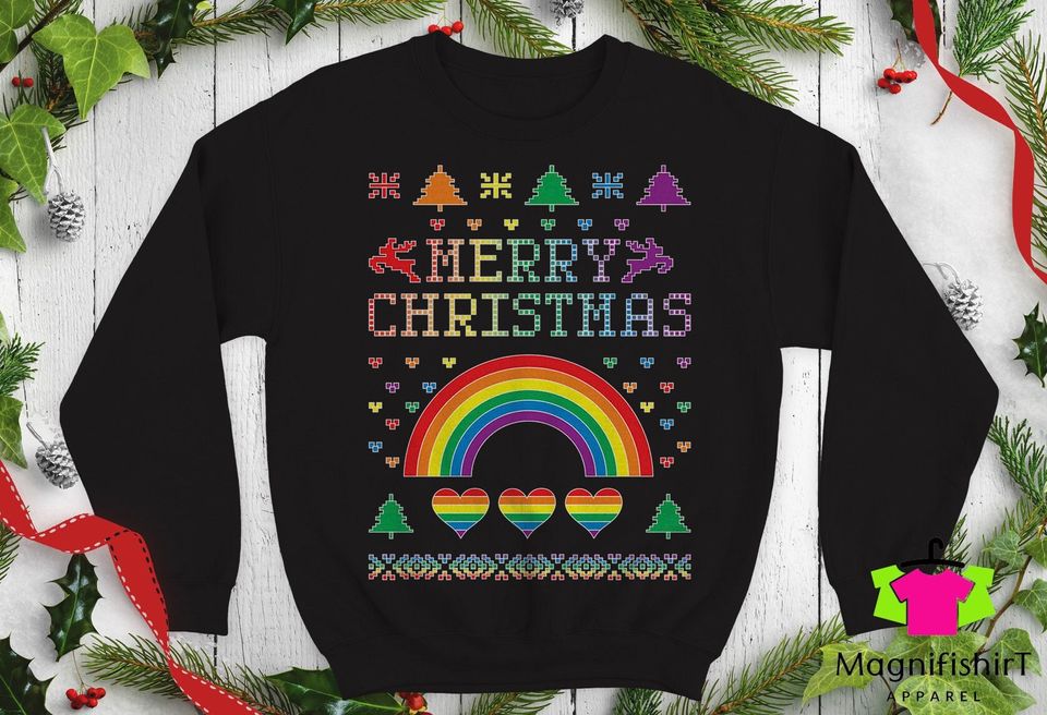 Merry Christmas Colorful Rainbow Parade Ugly Christmas Sweater