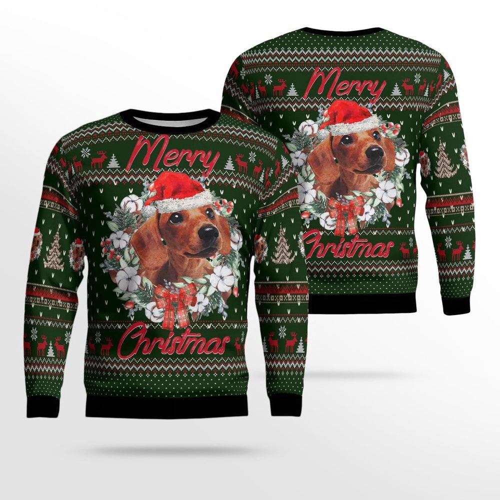 Merry Christmas Dachshund AOP Christmas Ugly Christmas Unisex Sweaters Gift For Christmas