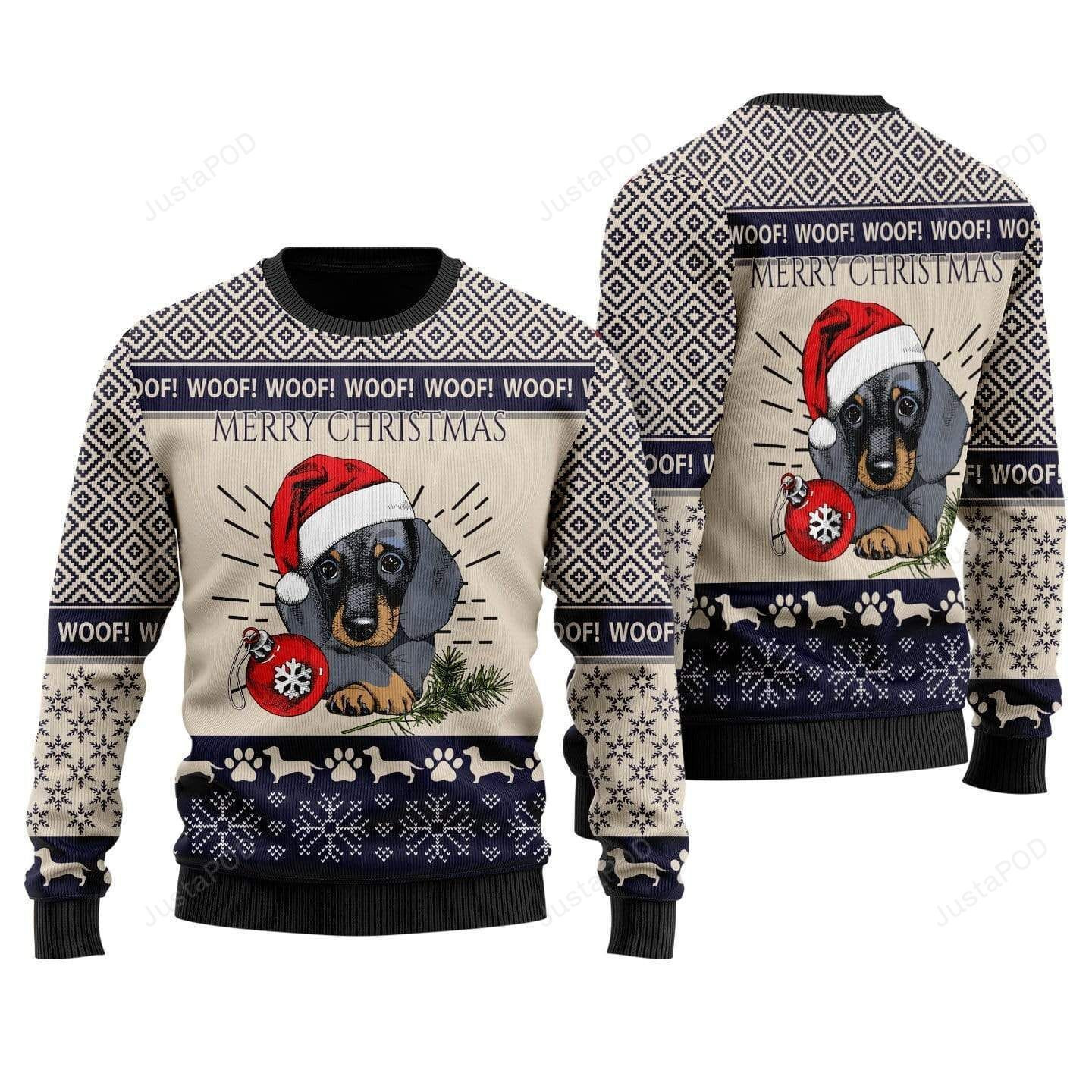 Merry Christmas Dachshund Ugly Christmas Sweater Adult 3D Funny Matching for family