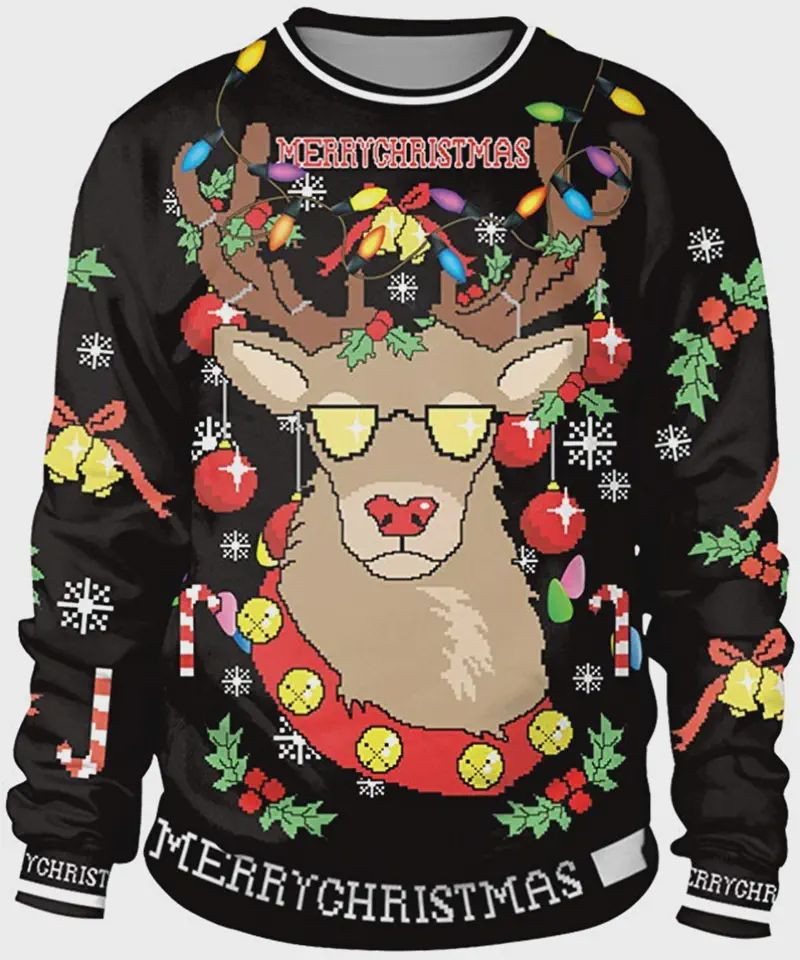 Merry Christmas Deer Ugly Christmas Sweater Adult 3D Funny Matching for family