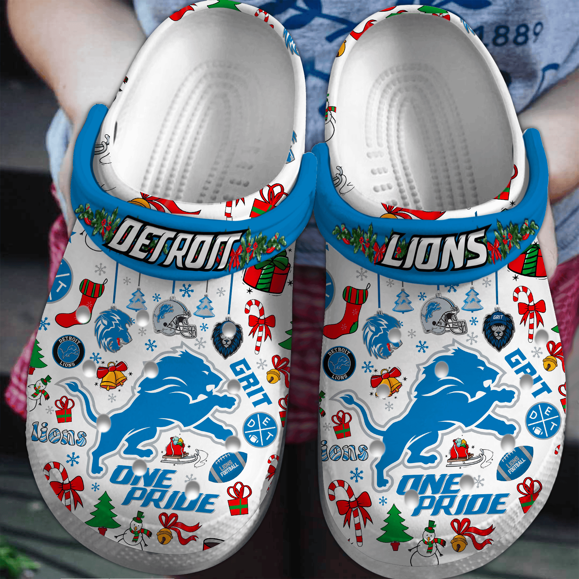 Merry Christmas Detroit Lions NFL Sport Crocs Crocband Clogs Shoes Comfortable For Men Women and Kids