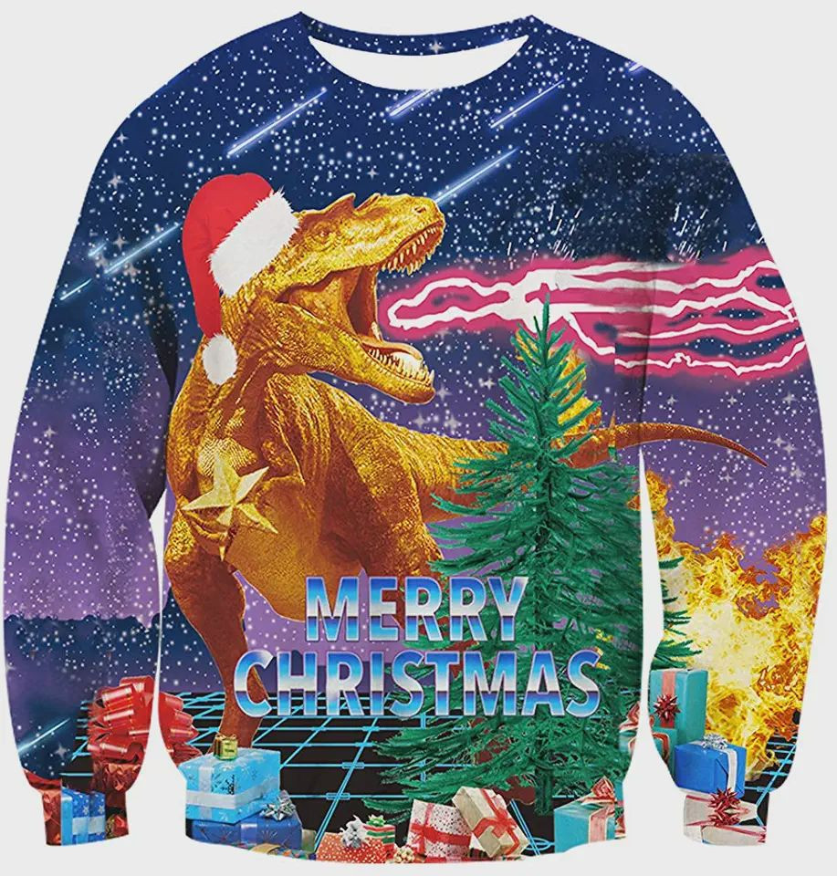 Merry Christmas Dinosaur Ugly Christmas Sweater Adult 3D Funny Matching for family