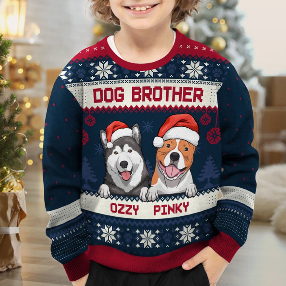 Merry Christmas Dog Brother & Sister Personalized Ugly Christmas Sweatshirt