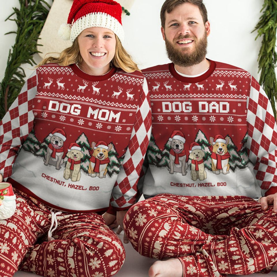 Merry Christmas Dog Dad Dog Mom Personalized Custom Unisex Ugly Christmas Gift Sweatshirt - Image 3