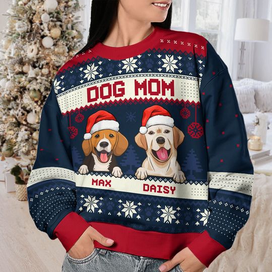 Merry Christmas Dog Dad Dog Mom - Personalized Custom Unisex Ugly Christmas Sweatshirt - Image 9