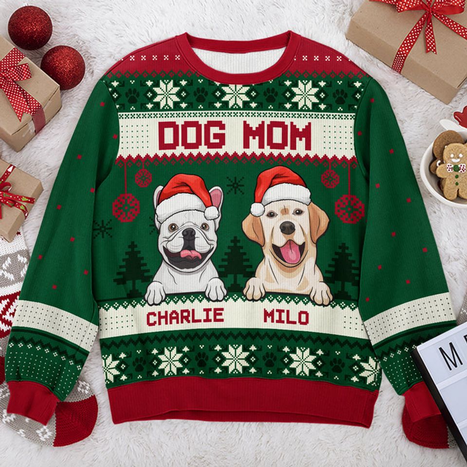 Merry Christmas Dog Dad Dog Mom - Personalized Custom Unisex Ugly Christmas Sweatshirt
