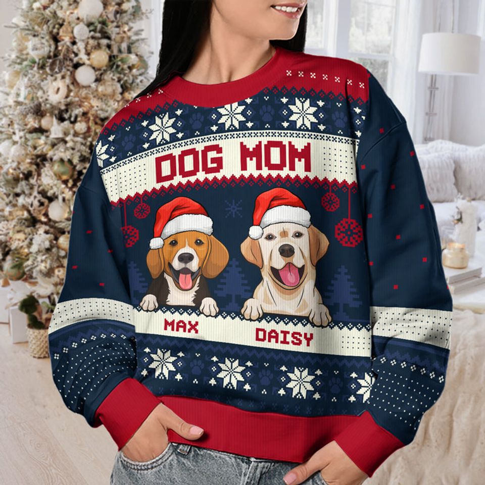 Merry Christmas Dog Dad Dog Mom - Personalized Custom Unisex Ugly Christmas Sweatshirt - Image 4