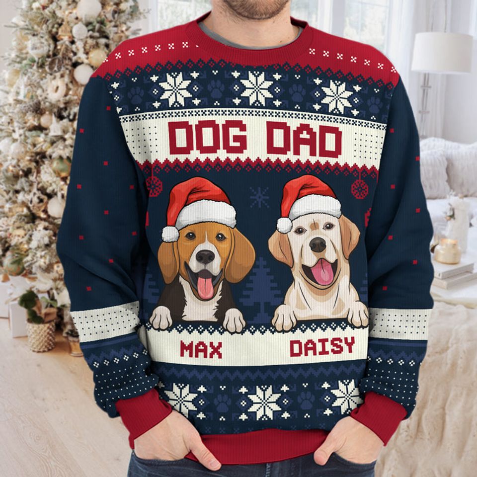 Merry Christmas, Dog Mom Dog Dad - Personalized Custom Unisex Ugly Christmas Sweatshirt - Image 4