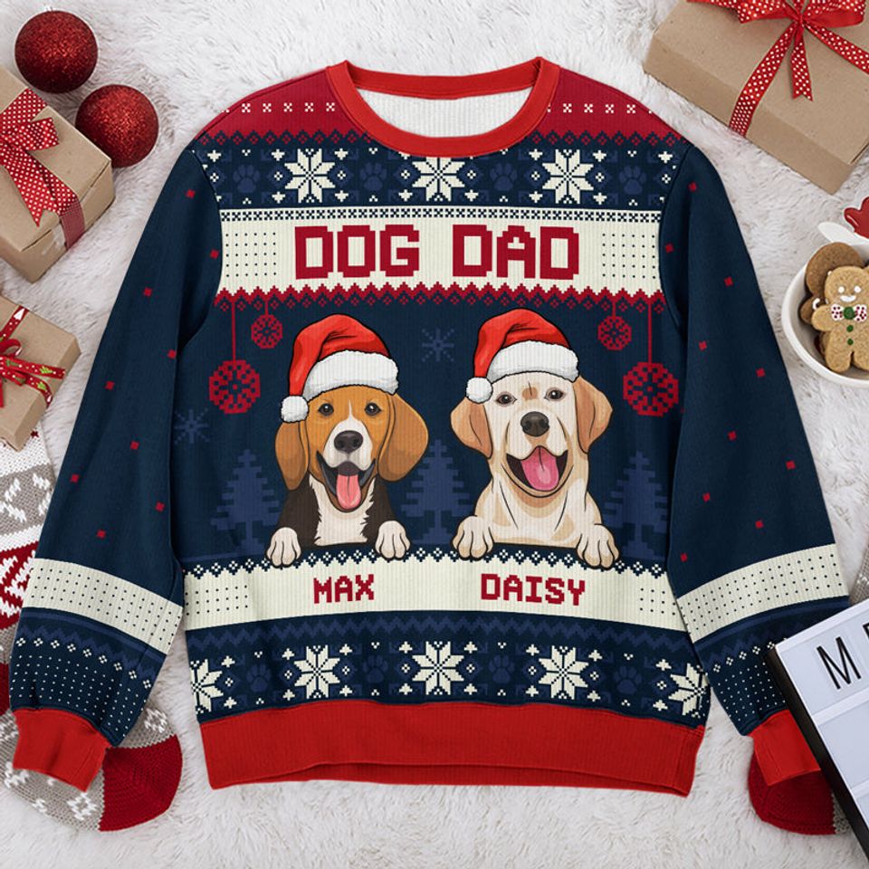 Merry Christmas, Dog Mom Dog Dad - Personalized Custom Unisex Ugly Christmas Sweatshirt