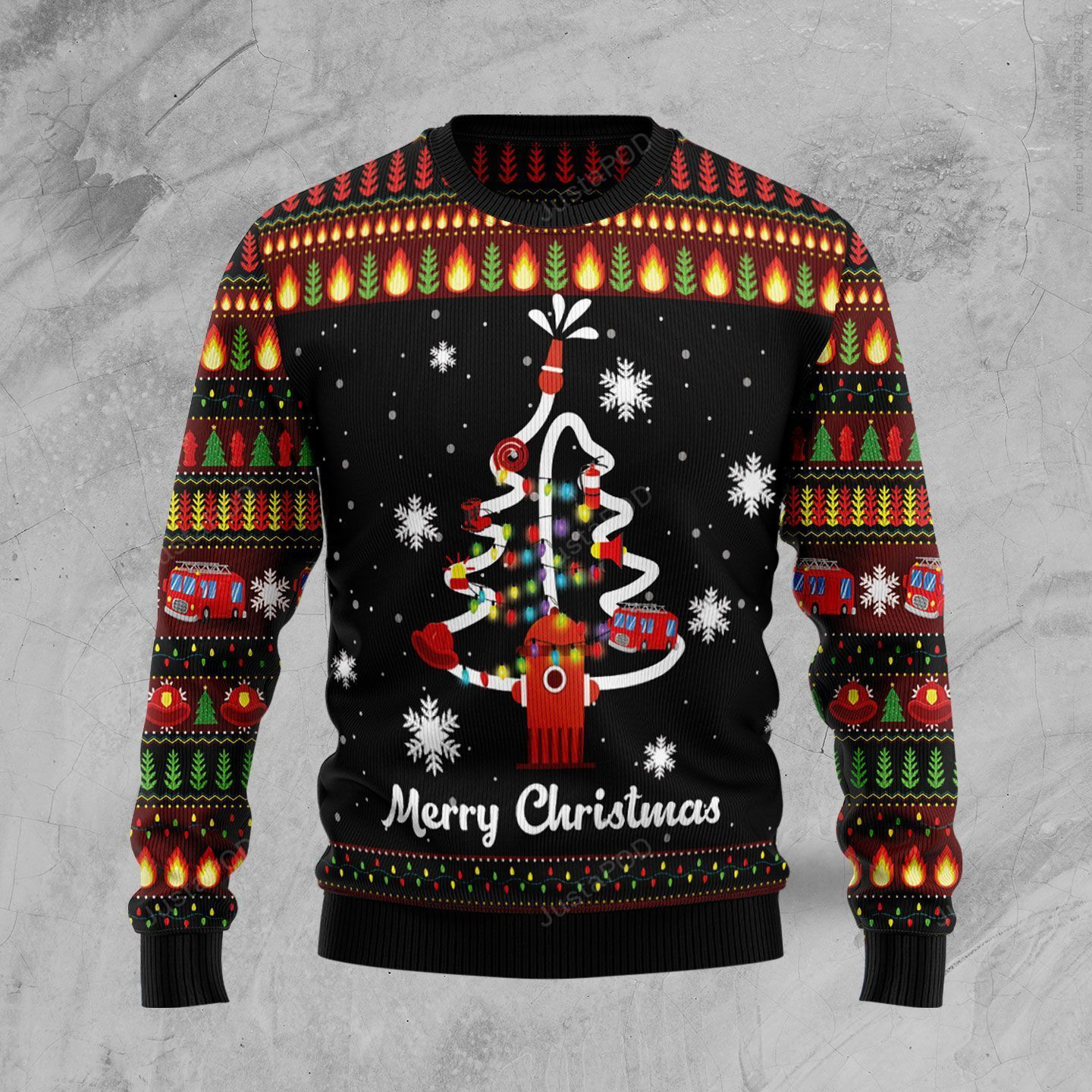 Merry Christmas Firefighter Ugly Christmas Sweater Adult 3D Funny Matching for family