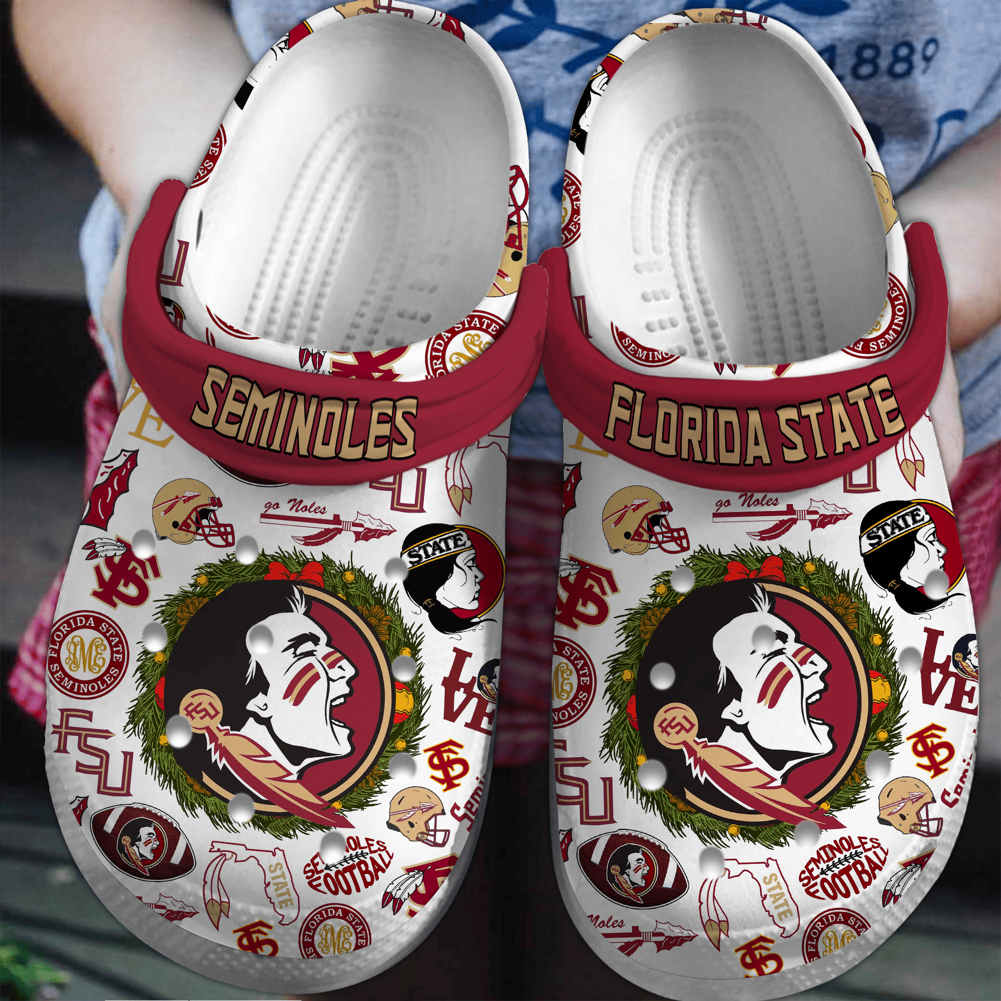 Merry Christmas Florida State Seminoles NCAA Sport Crocs Crocband Clogs Shoes Comfortable For Men Women and Kids