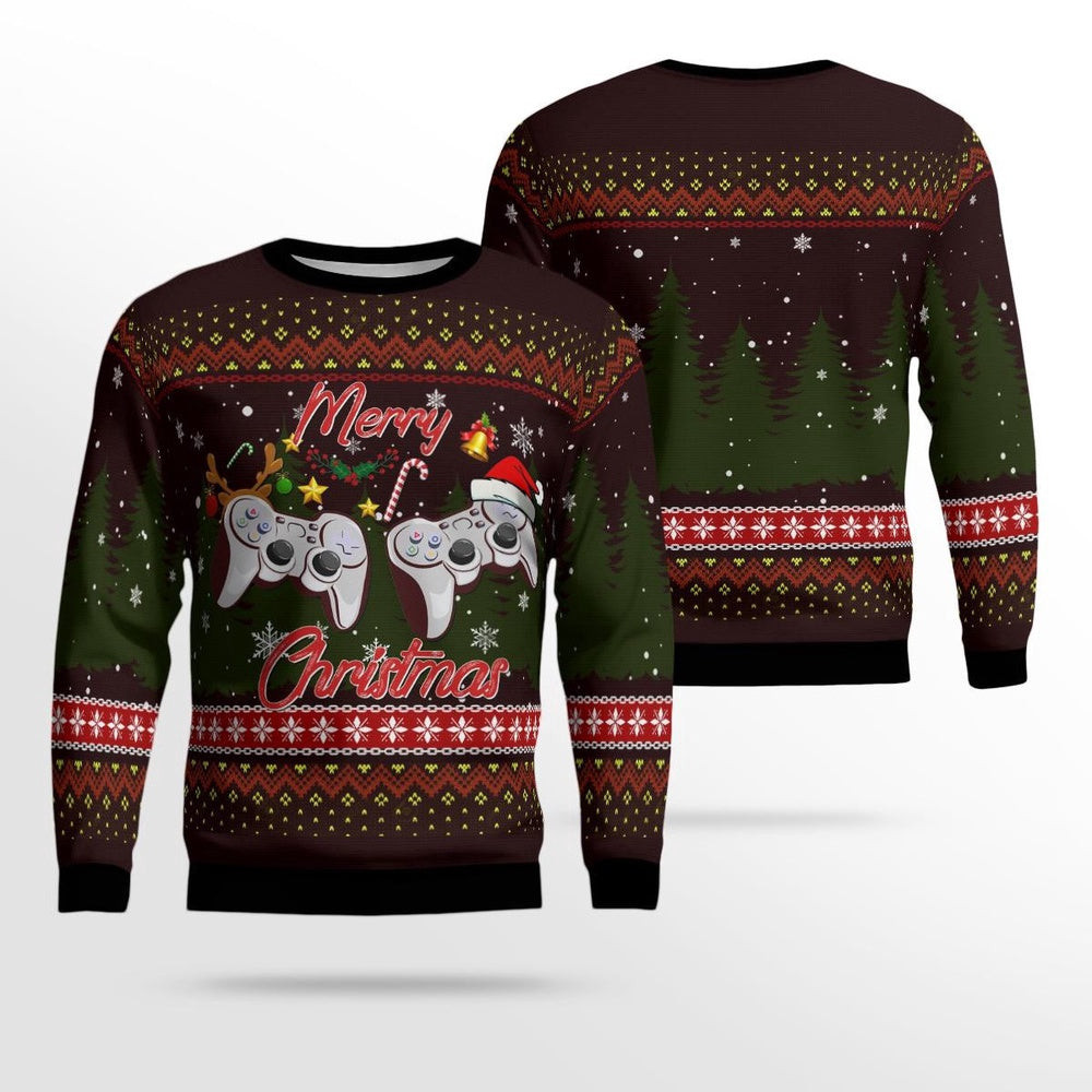 Merry Christmas Gamer AOP Ugly Sweater Christmas Unisex Sweaters Gift For Christmas
