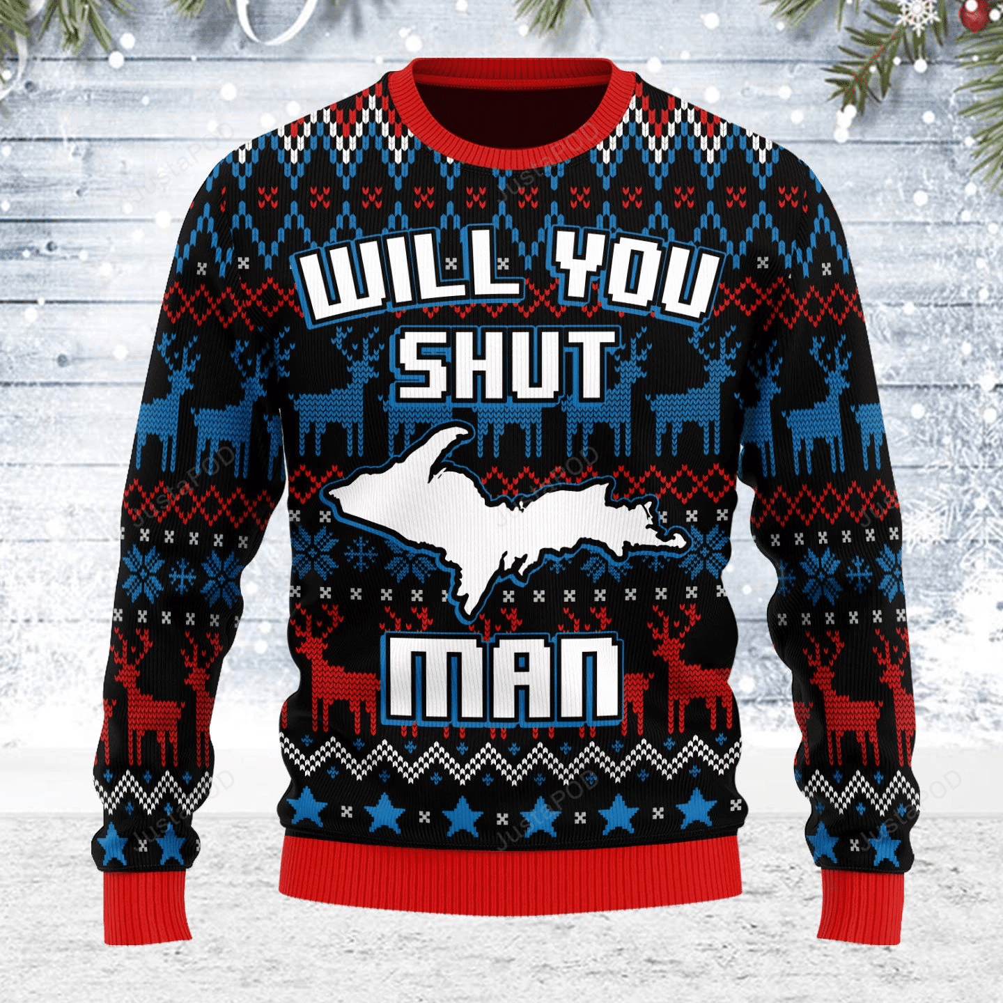 Merry Christmas Gearhomies Bidden Will You Shut Up Man Ugly Christmas Sweater Adult 3D Funny Matching for family