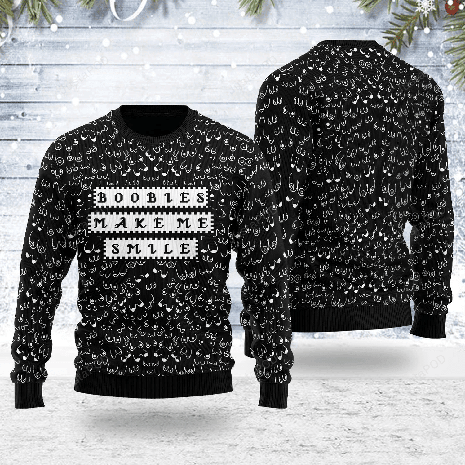 Merry Christmas Gearhomies Boobies Make Me Smile Ugly Christmas Sweater Adult 3D Funny Matching for family
