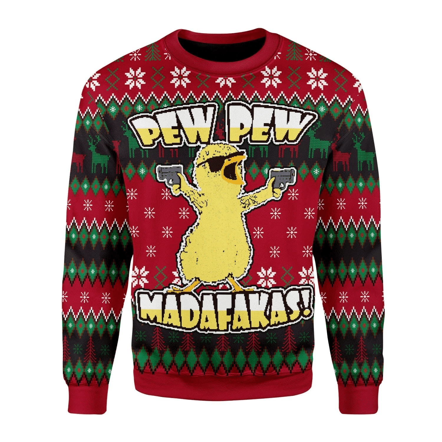 Merry Christmas Gearhomies Chicken Pew Pew Madafakas Funny Chicken Gangster Ugly Christmas Sweater Adult 3D Funny Matching for family - Image 2