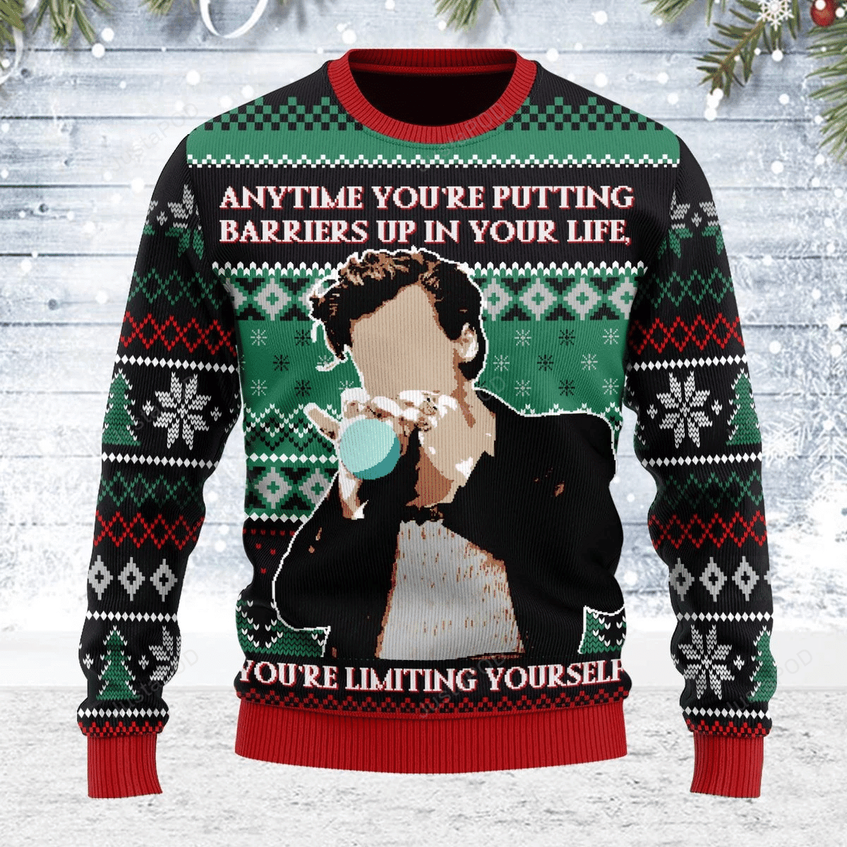 Merry Christmas Gearhomies Harry Styles Vouge Ugly Christmas Sweater Adult 3D Funny Matching for family