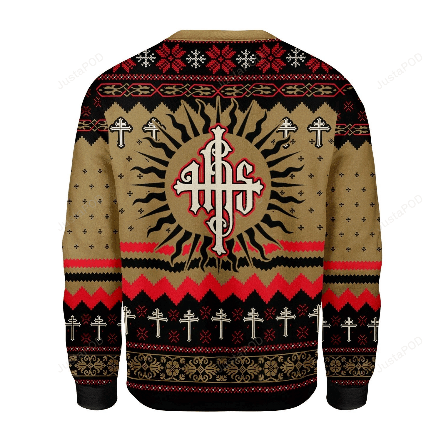 Merry Christmas Gearhomies Ihs Christogram Ugly Christmas Sweater Adult 3D Funny Matching for family