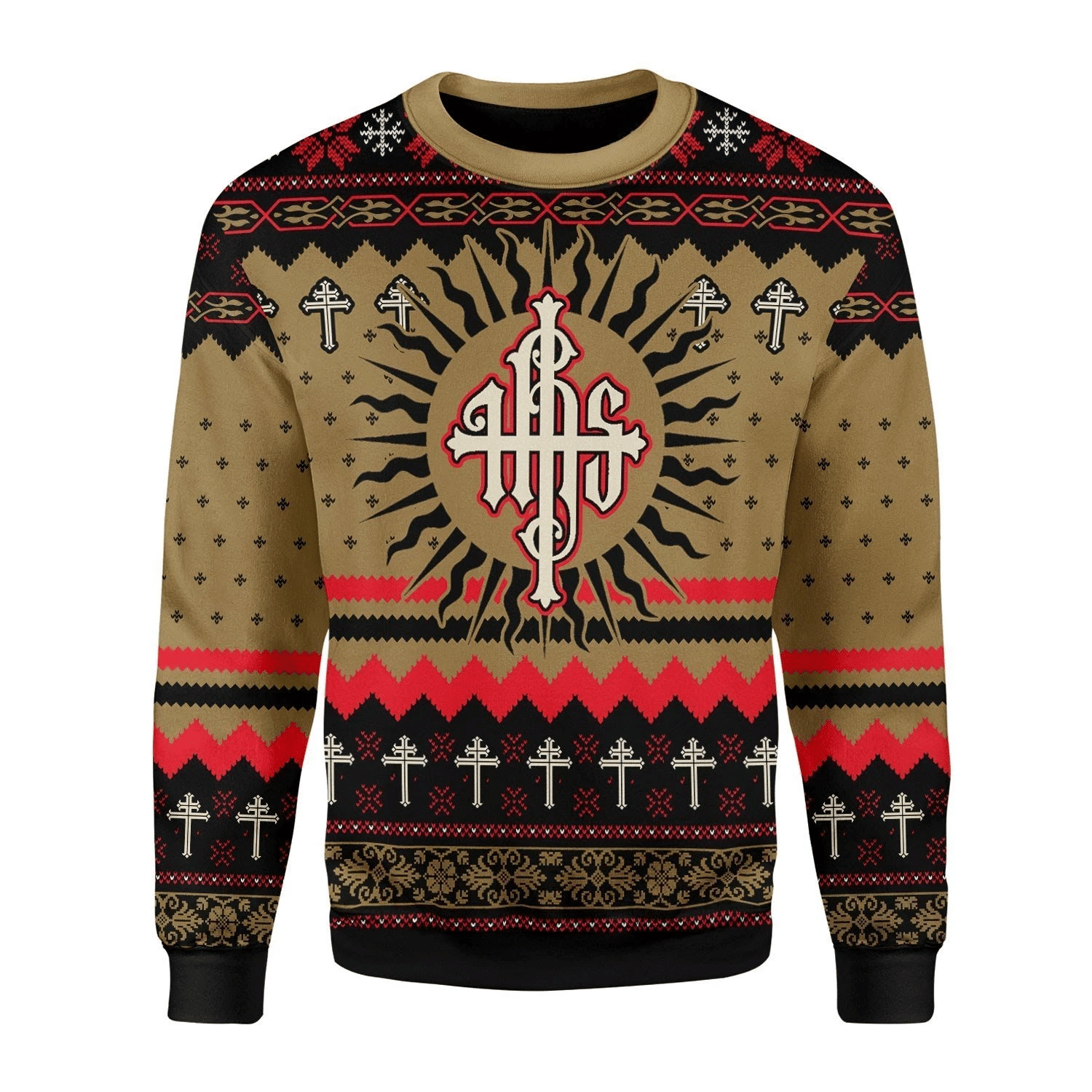 Merry Christmas Gearhomies Ihs Christogram Ugly Christmas Sweater Adult 3D Funny Matching for family - Image 2