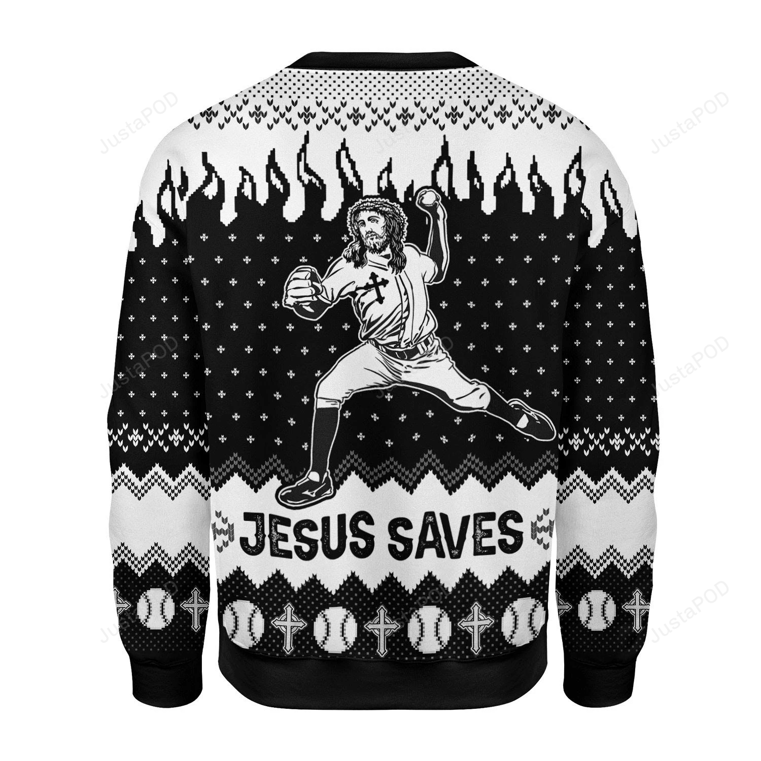 Merry Christmas Gearhomies Jesus Saves Baseball Ugly Christmas Sweater Adult 3D Funny Matching for family