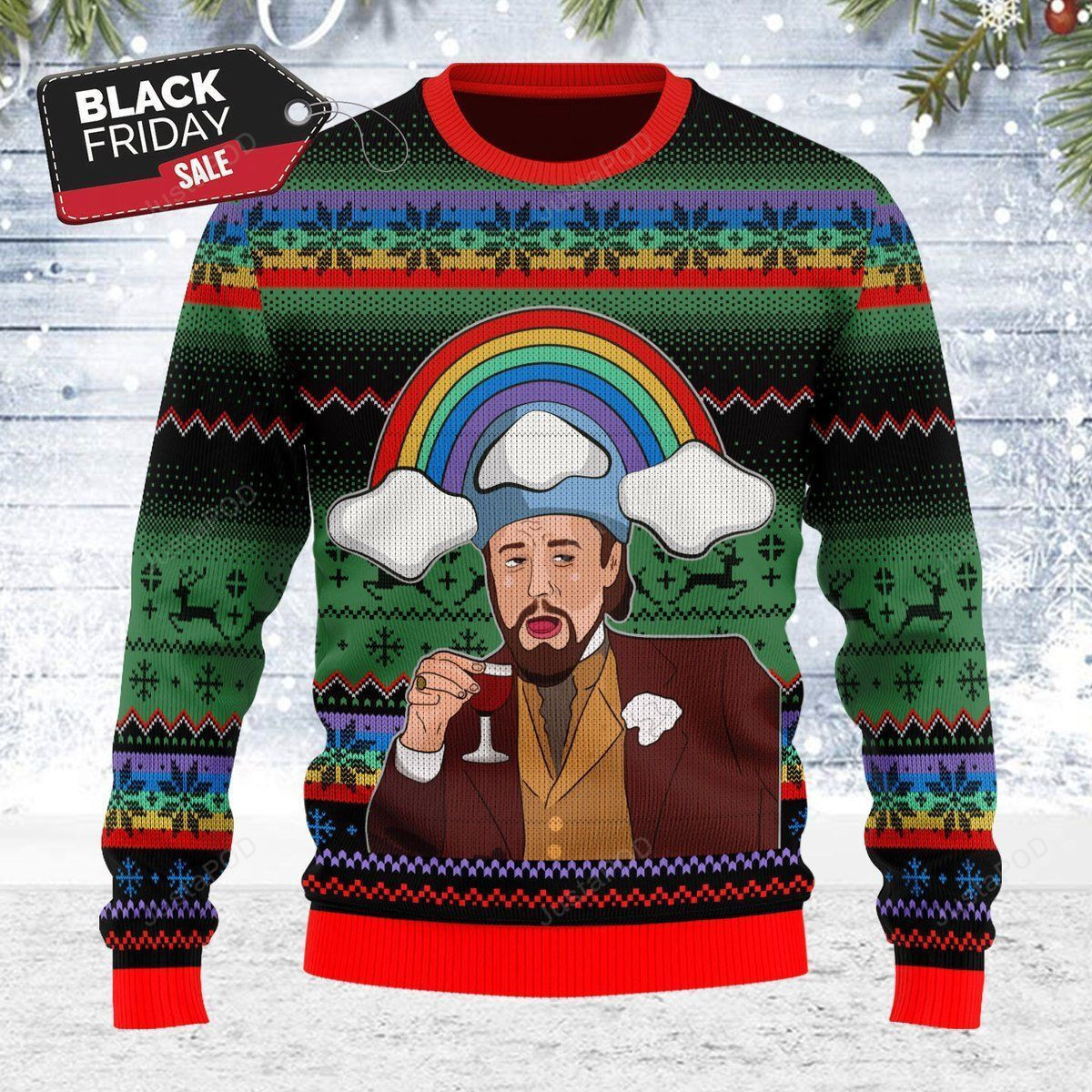 Merry Christmas Gearhomies Leo Laughing Meme Dicardo Ugly Christmas Sweater Adult 3D Funny Matching for family