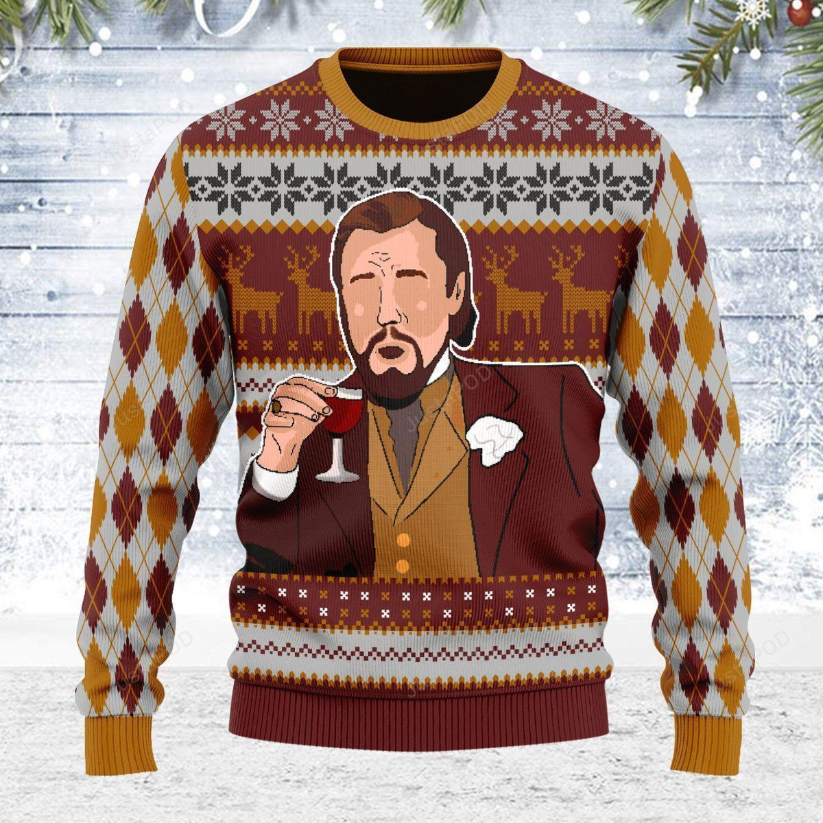 Merry Christmas Gearhomies Leo Laughing Meme Ugly Christmas Sweater Adult 3D Funny Matching for family