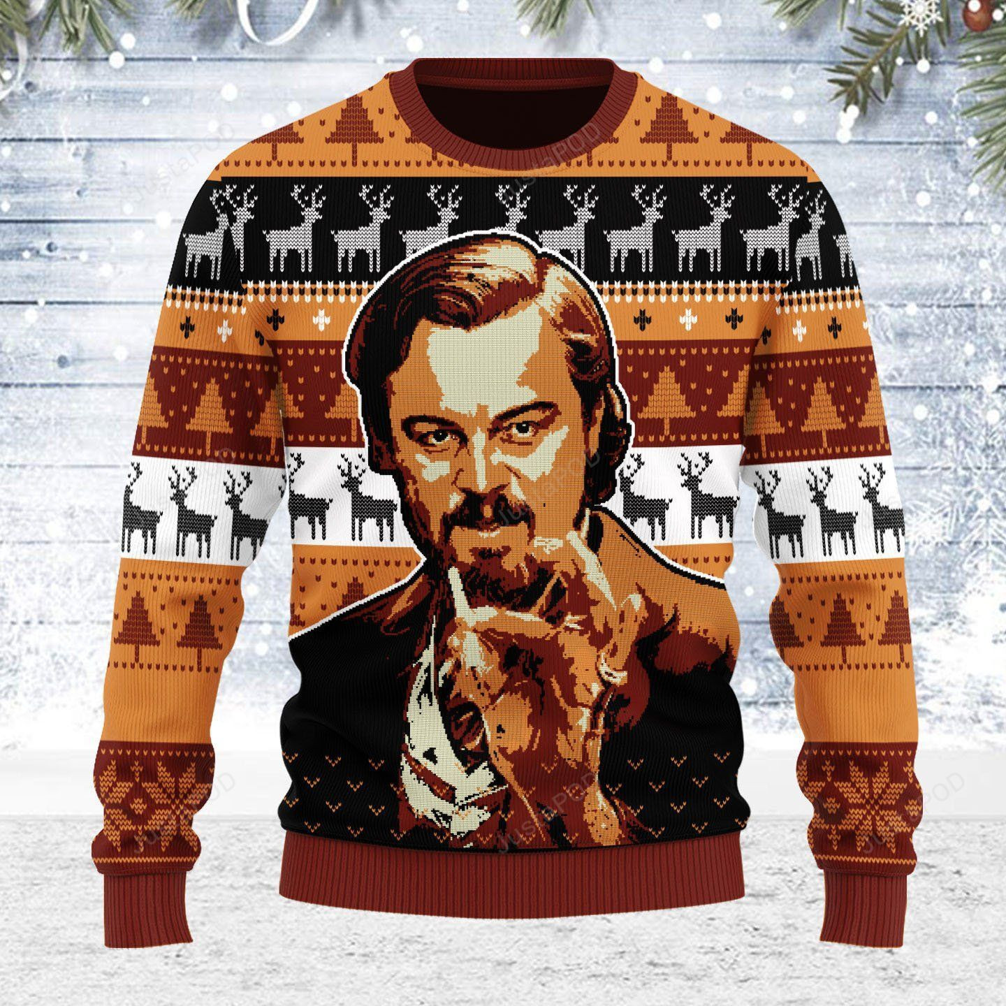Merry Christmas Gearhomies Leo Pointing Ugly Christmas Sweater Adult 3D Funny Matching for family