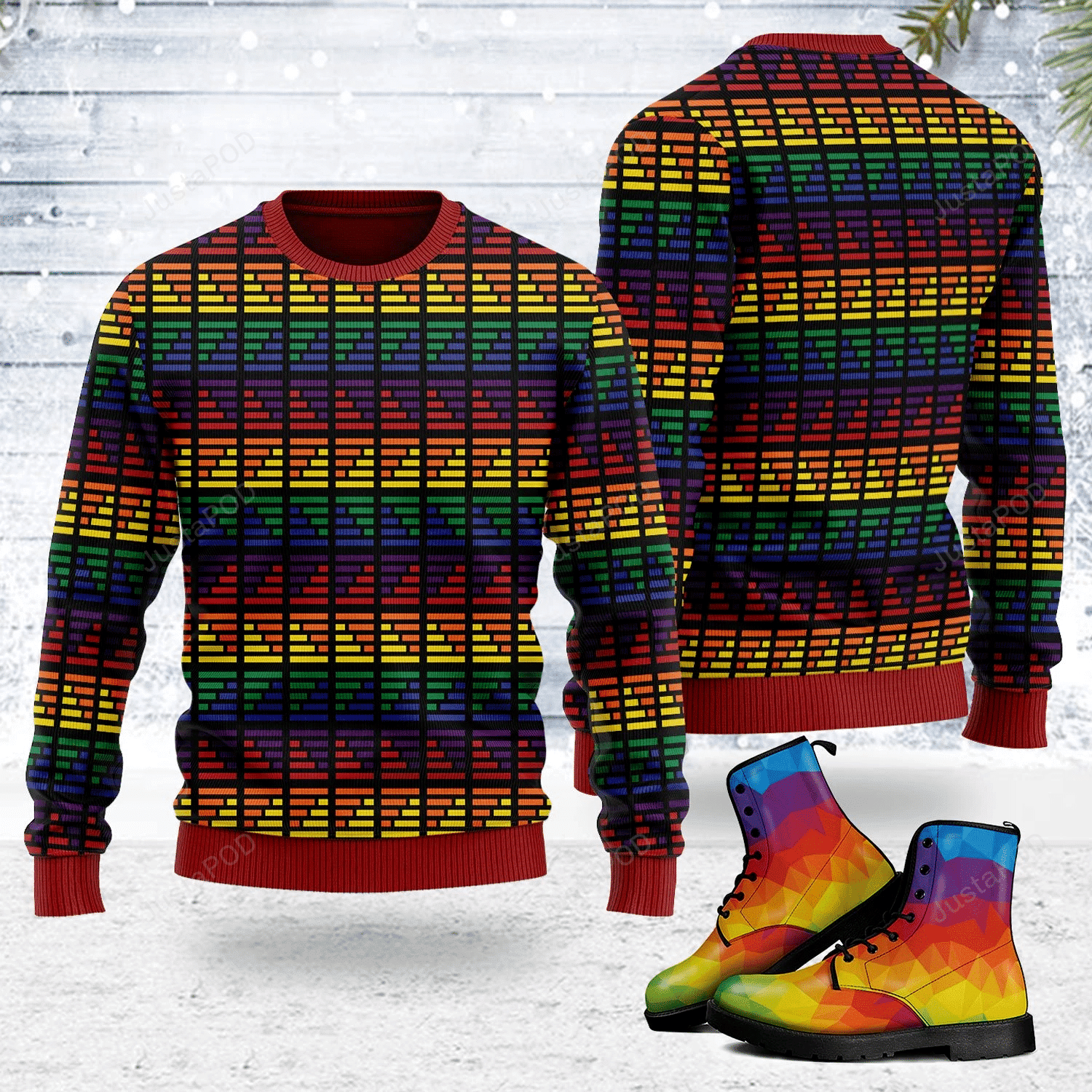 Merry Christmas Gearhomies Lgbtq Flag Stripes Ugly Christmas Sweater Adult 3D Funny Matching for family