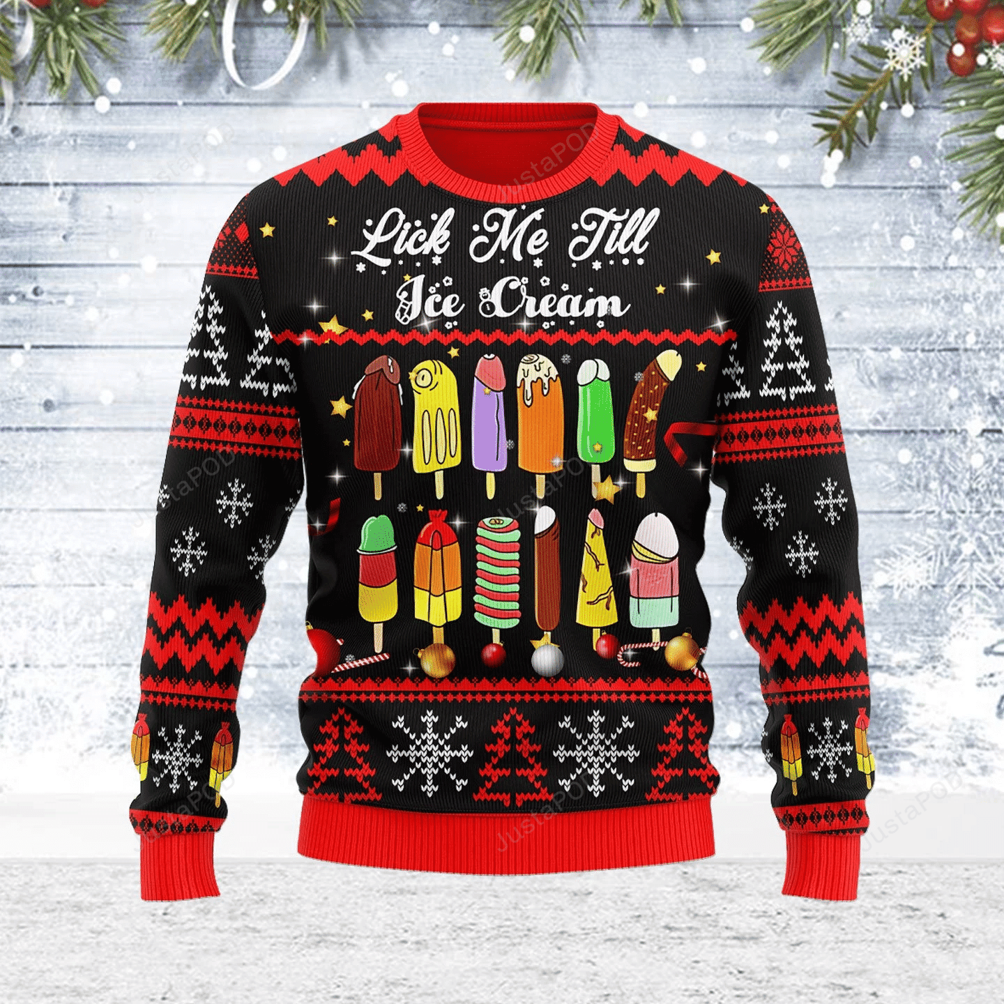 Merry Christmas Gearhomies Lick Me Till Ice Cream Ugly Christmas Sweater Adult 3D Funny Matching for family