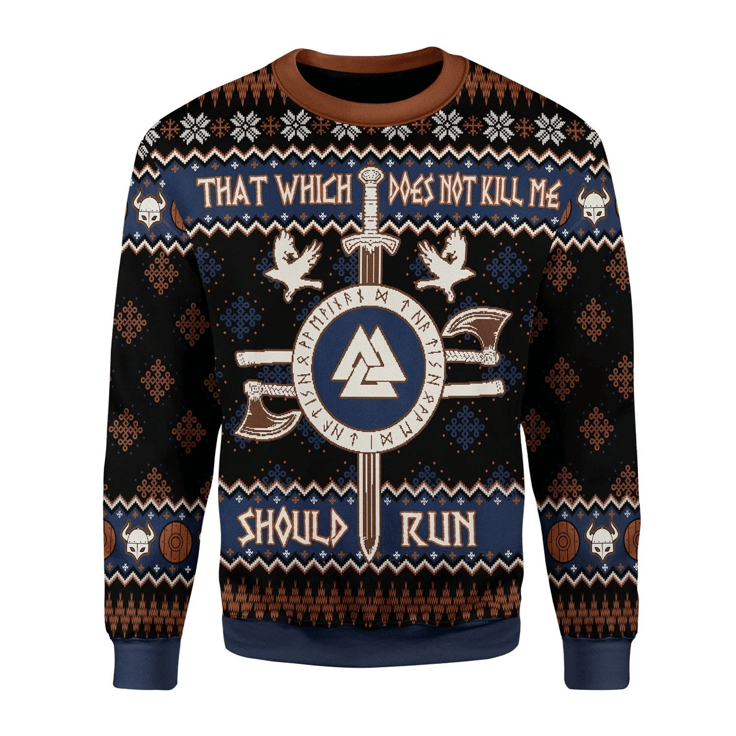 Merry Christmas Gearhomies Not Kill Me Should Run Viking Mythology Ugly Christmas Sweater Adult 3D Funny Matching for family - Image 2